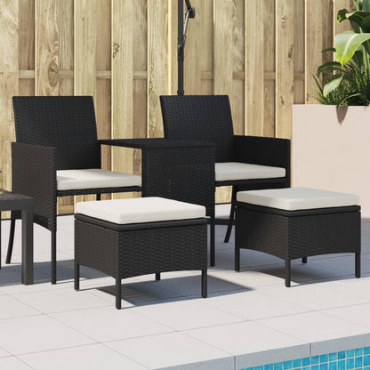 Divano Giardino 2 Posti con Tavolo e Sgabelli Nero Polyrattan | homemem39