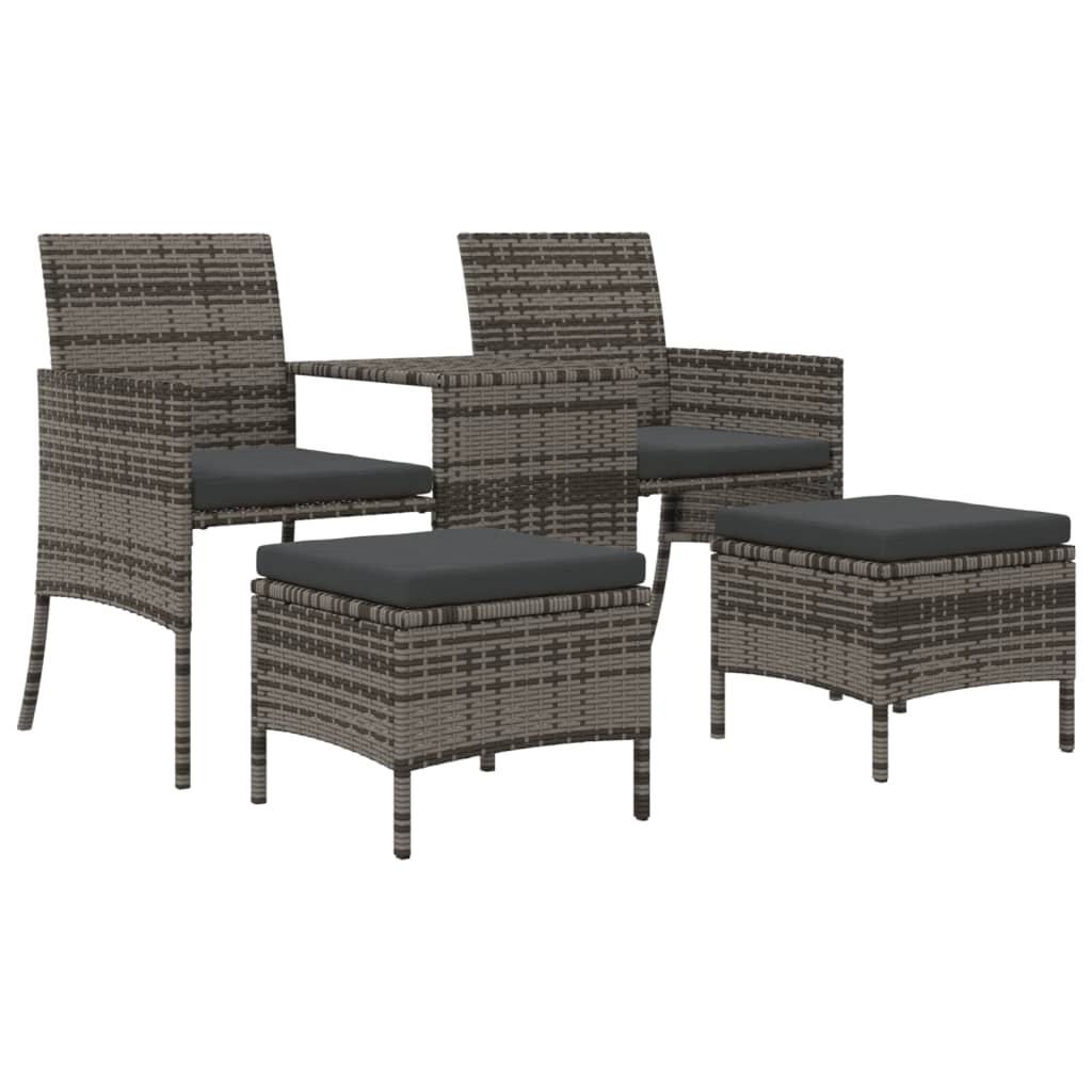 Divano Giardino 2 Posti con Tavolo e Sgabelli Grigio Polyrattan | homemem39
