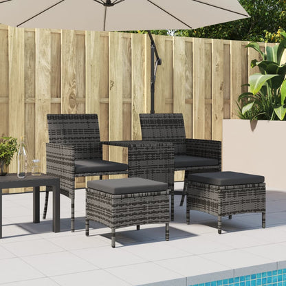 Divano Giardino 2 Posti con Tavolo e Sgabelli Grigio Polyrattan | homemem39