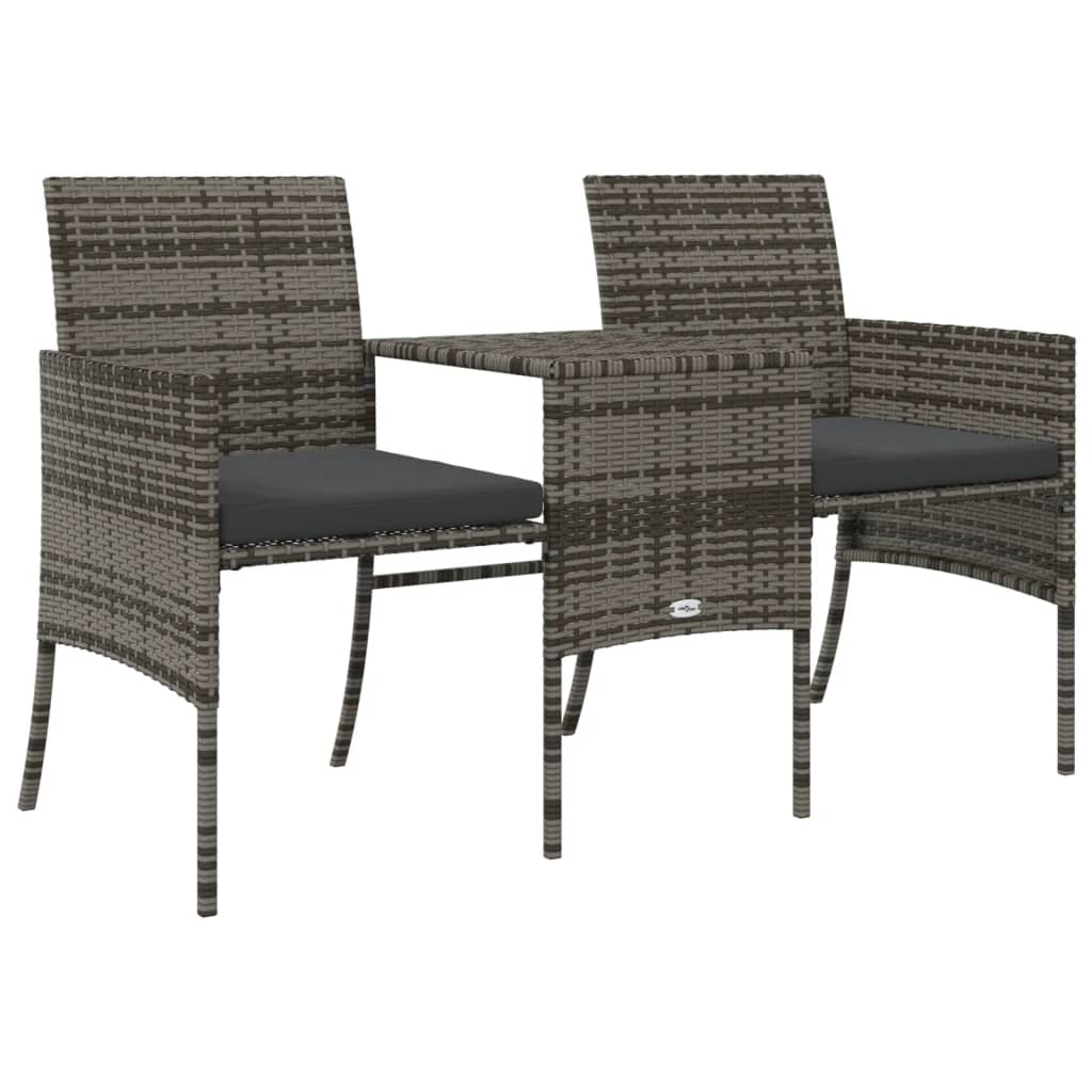 Divano Giardino 2 Posti con Tavolo e Sgabelli Grigio Polyrattan | homemem39