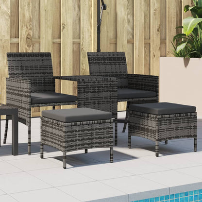 Divano Giardino 2 Posti con Tavolo e Sgabelli Grigio Polyrattan | homemem39