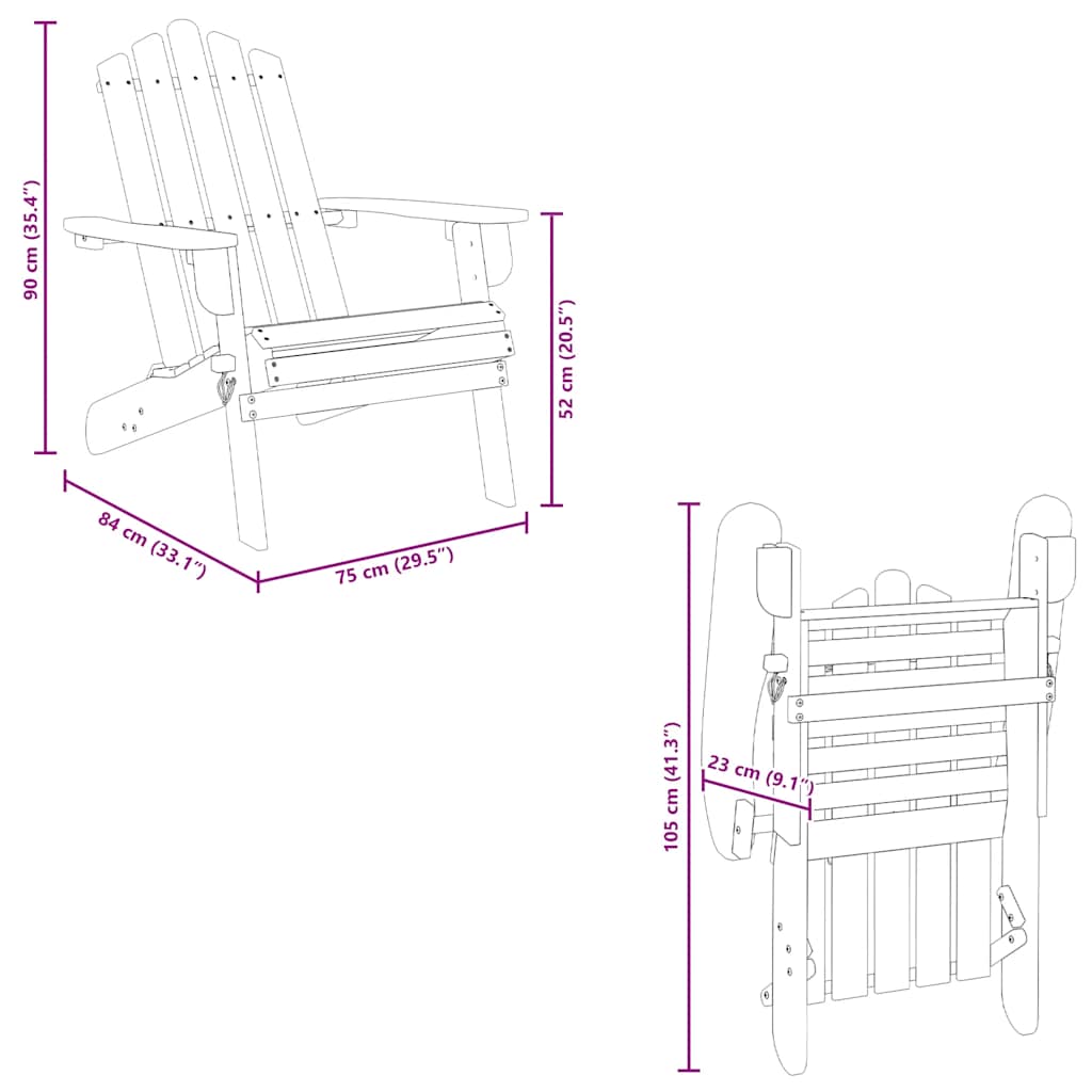 Sedia da Giardino Adirondack con Poggiapiedi Massello di Acacia | homemem39