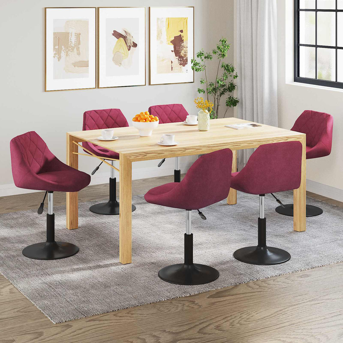 Sedie da Pranzo Girevoli 6 pz Rosso Vino in Velluto