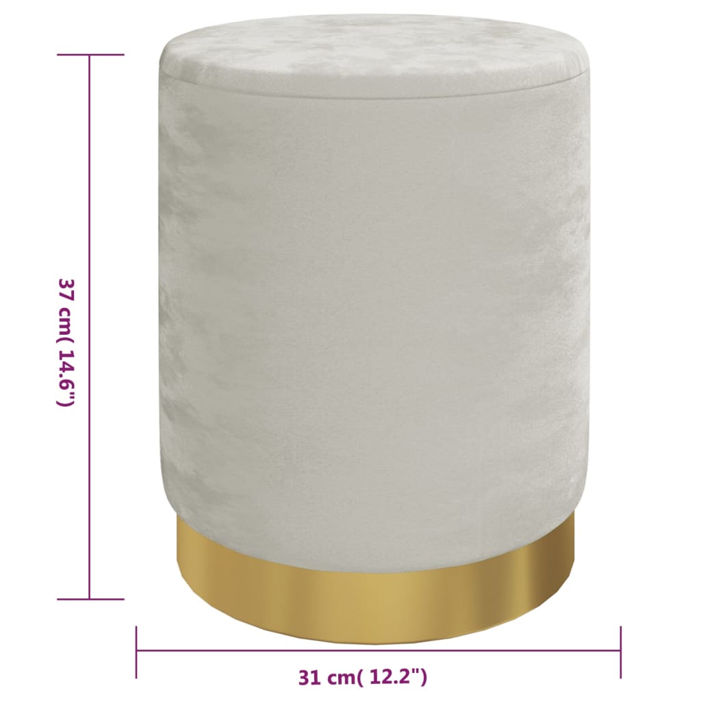 Sgabello Rotondo con Contenitore Grigio Chiaro in Velluto 31 x 37 cm