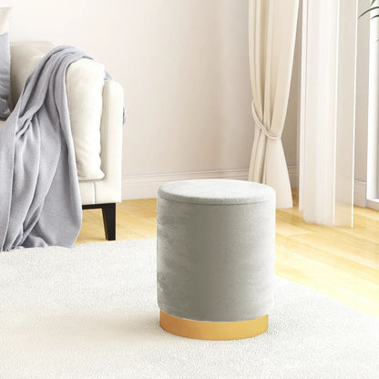 Sgabello Rotondo con Contenitore Grigio Chiaro in Velluto 31 x 37 cm