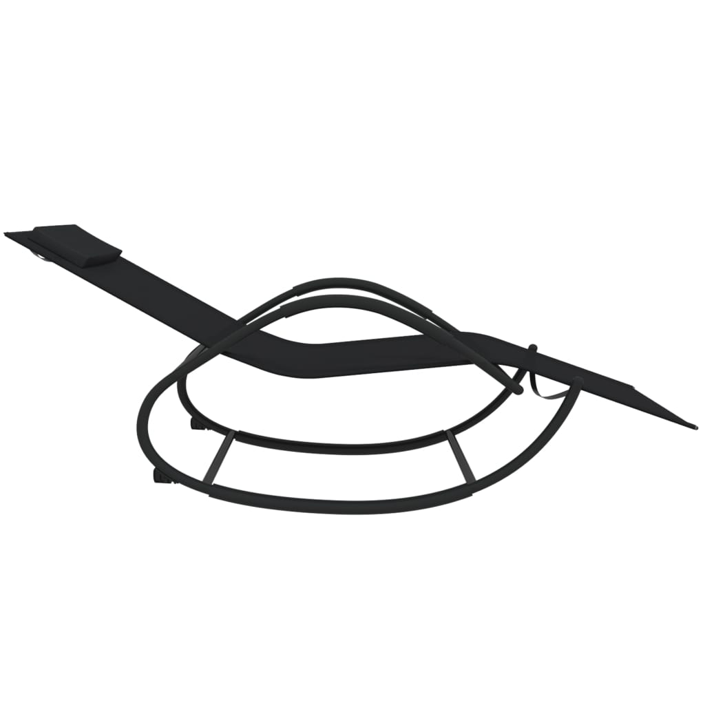 Lettini Prendisole a Dondolo 2 pz in Acciaio e Textilene Nero - homemem39