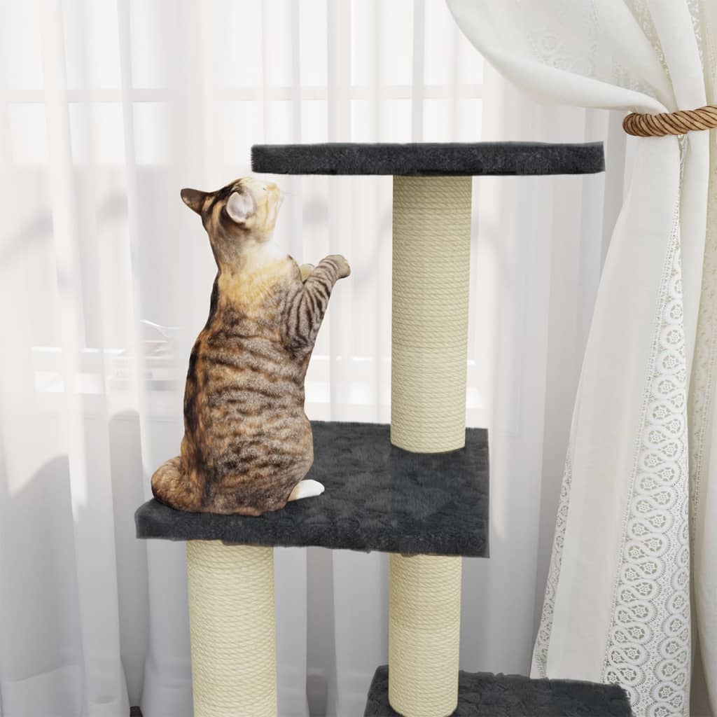 Albero per Gatti con Tiragraffi in Sisal Grigio Scuro 92 cm | homemem39