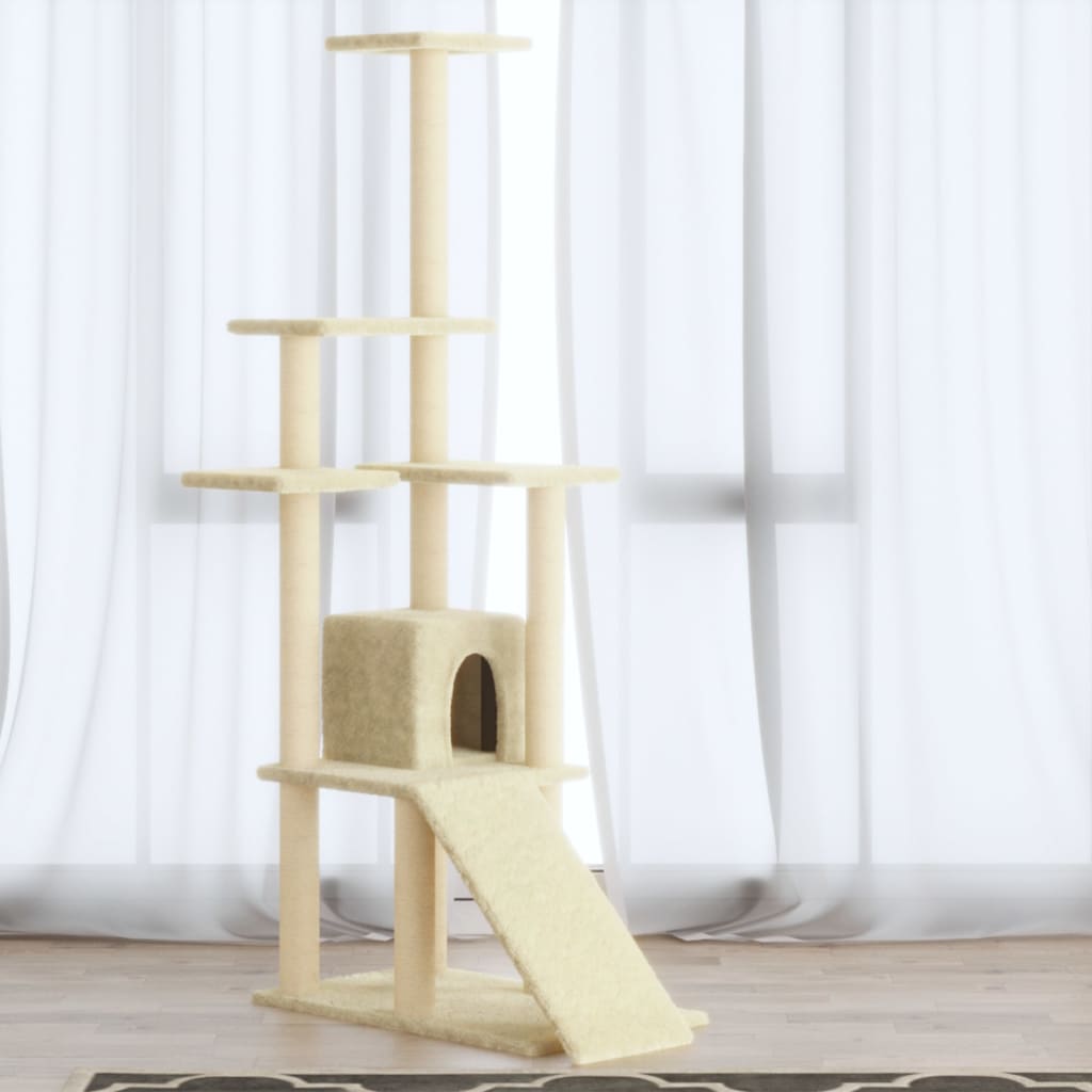 Albero per Gatti con Tiragraffi in Sisal Crema 155 cm | homemem39