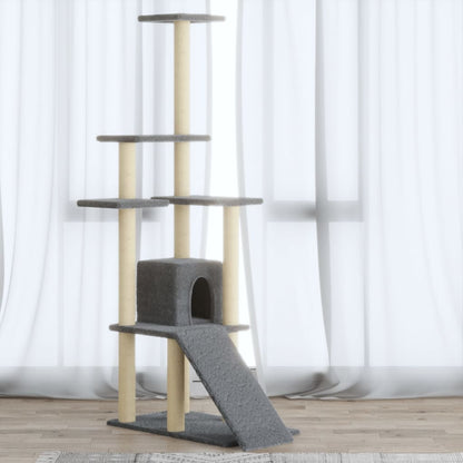 Albero per Gatti con Tiragraffi in Sisal Grigio Chiaro 155 cm - homemem39