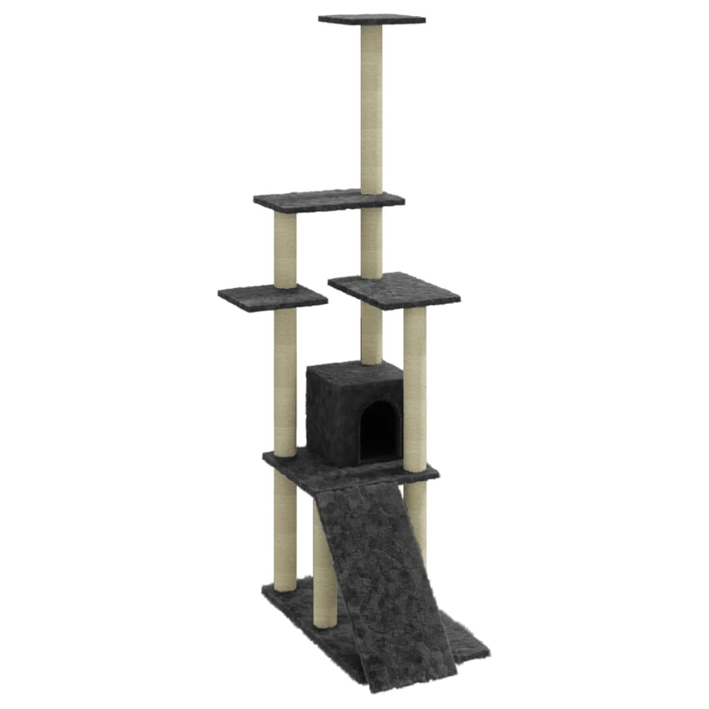 Albero per Gatti con Tiragraffi in Sisal Grigio Scuro 155 cm | homemem39