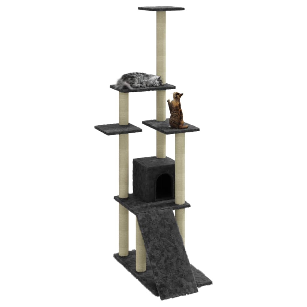 Albero per Gatti con Tiragraffi in Sisal Grigio Scuro 155 cm | homemem39