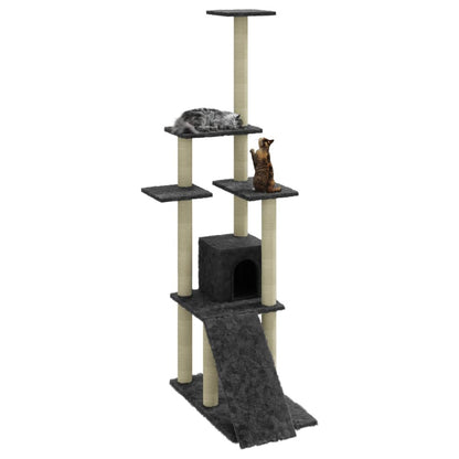 Albero per Gatti con Tiragraffi in Sisal Grigio Scuro 155 cm | homemem39