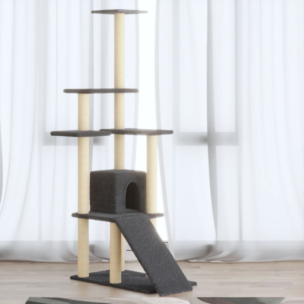 Albero per Gatti con Tiragraffi in Sisal Grigio Scuro 155 cm | homemem39