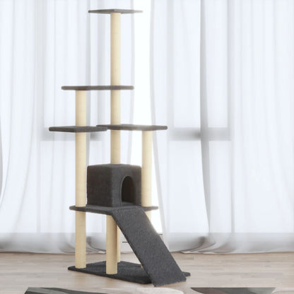 Albero per Gatti con Tiragraffi in Sisal Grigio Scuro 155 cm | homemem39