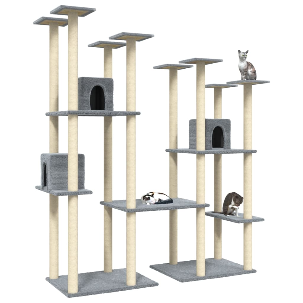 Albero per Gatti con Tiragraffi in Sisal Grigio Chiaro 174 cm | homemem39