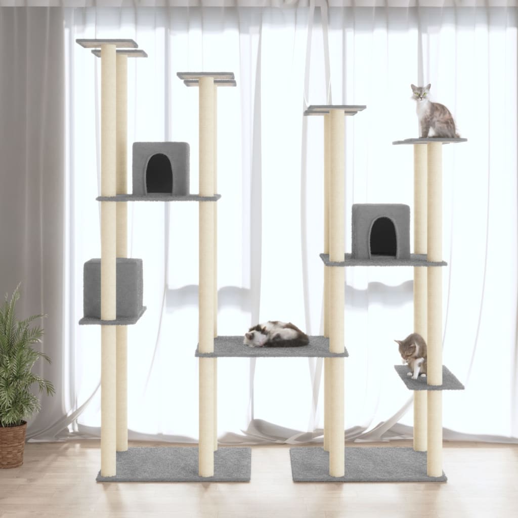 Albero per Gatti con Tiragraffi in Sisal Grigio Chiaro 174 cm | homemem39