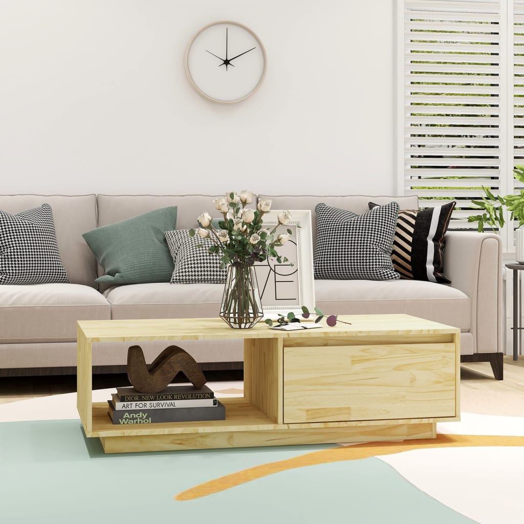 Tavolino da Salotto 110x50x33,5 cm in Legno Massello di Pino | homemem39
