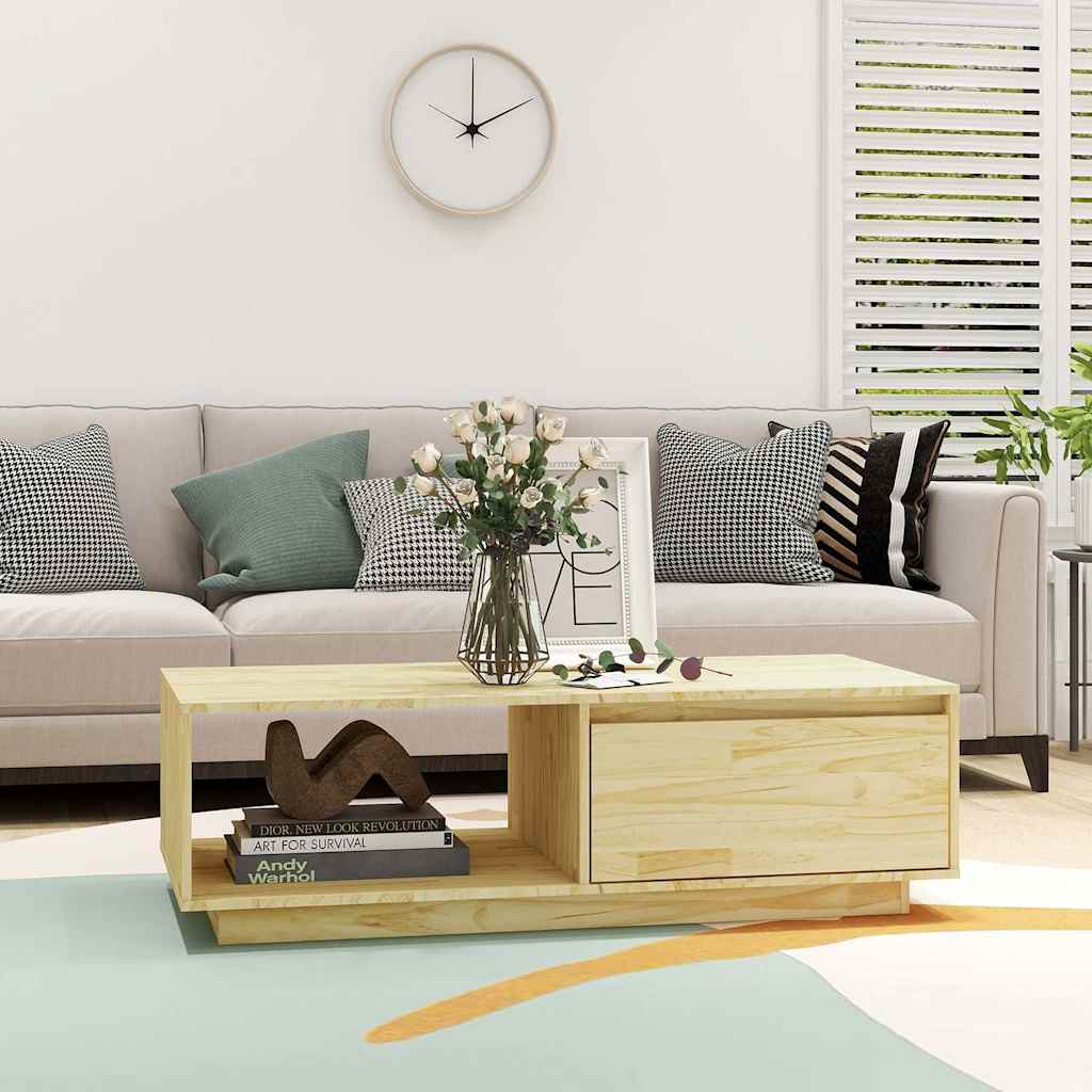 Tavolino da Salotto 110x50x33,5 cm in Legno Massello di Pino