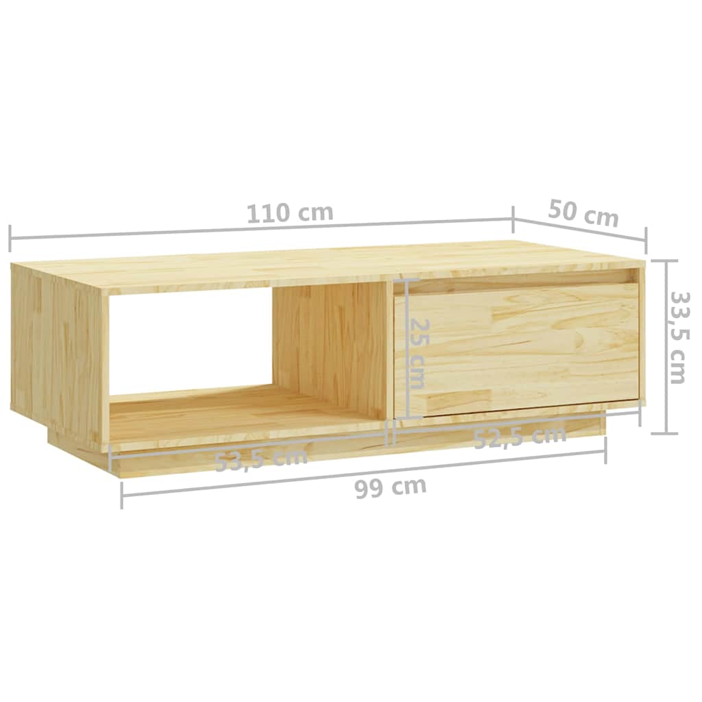 Tavolino da Salotto 110x50x33,5 cm in Legno Massello di Pino
