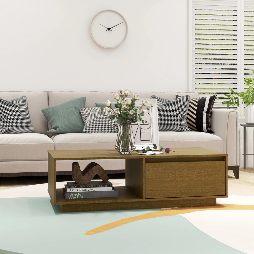 Tavolino Marrone ambra 110x50x33,5 cm in Legno Massello di Pino | homemem39