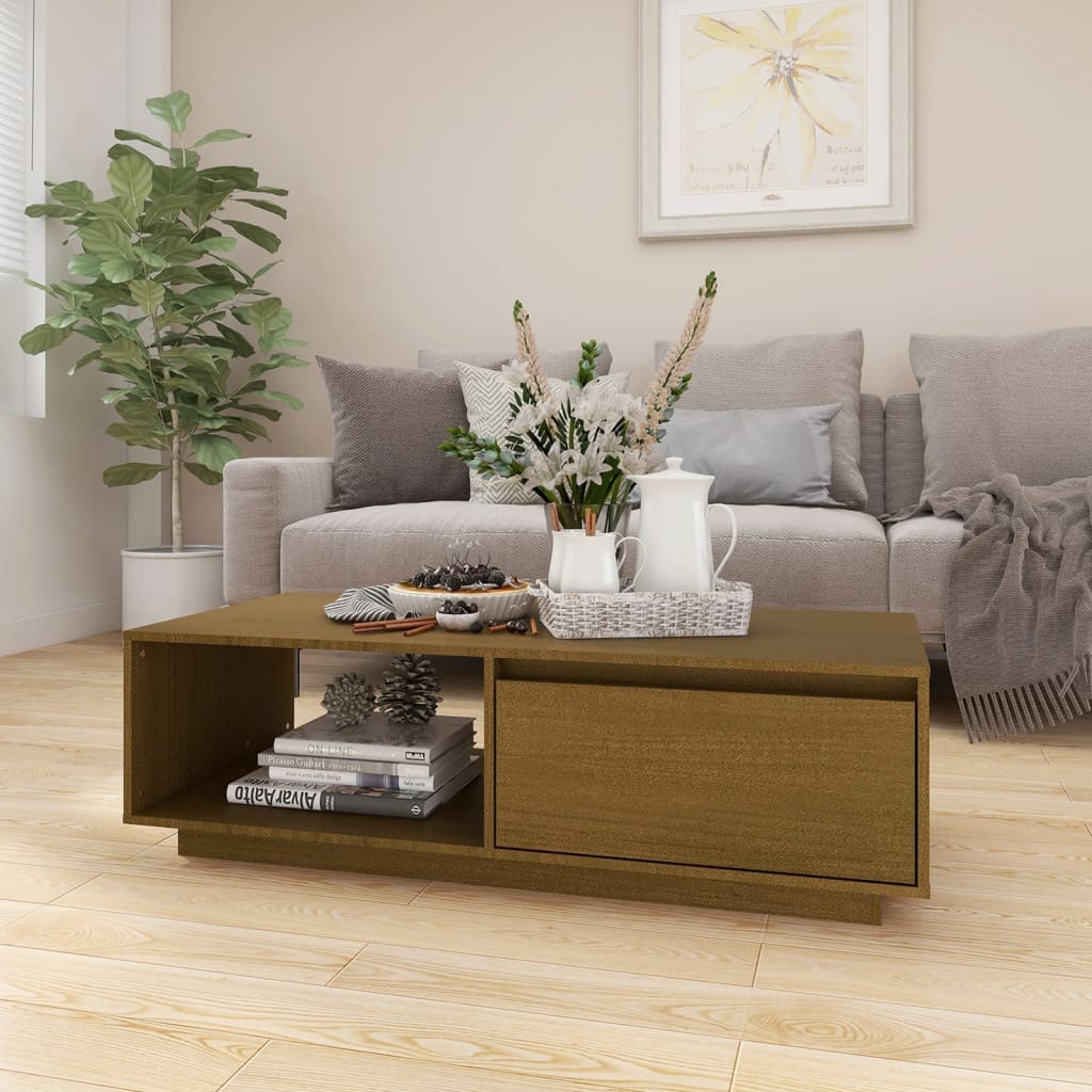 Tavolino Marrone ambra 110x50x33,5 cm in Legno Massello di Pino | homemem39