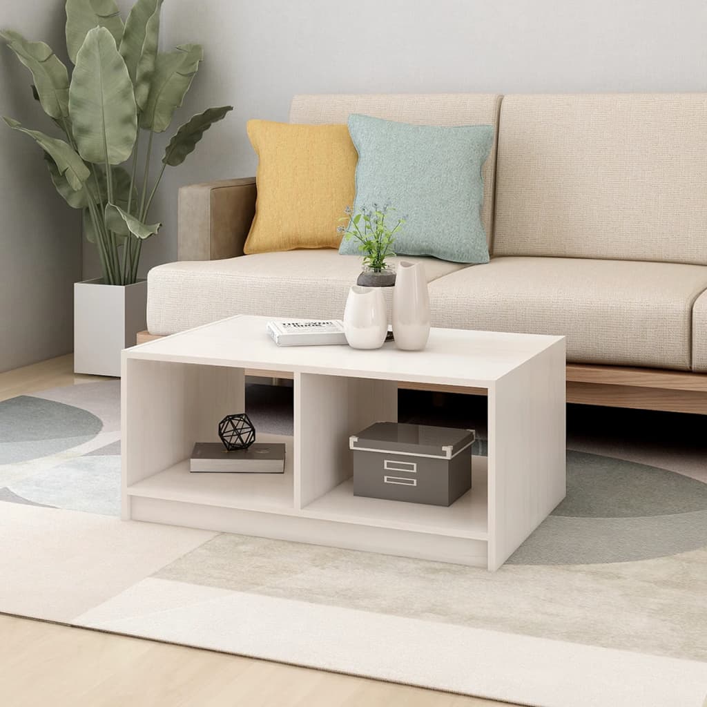 Tavolino da Salotto Bianco 75x50x33,5 cm Legno Massello di Pino | homemem39