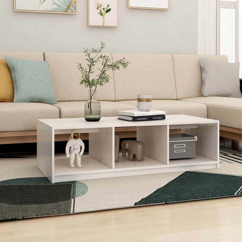 Tavolino da Salotto Bianco 110x50x34 cm Legno Massello di Pino | homemem39