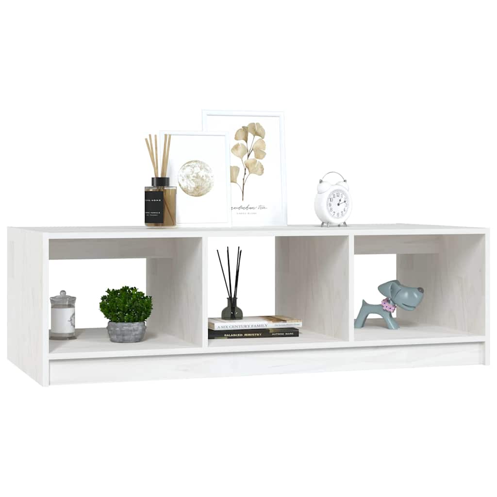 Tavolino da Salotto Bianco 110x50x34 cm Legno Massello di Pino