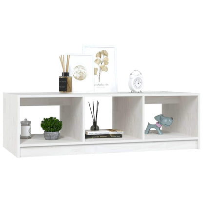 Tavolino da Salotto Bianco 110x50x34 cm Legno Massello di Pino