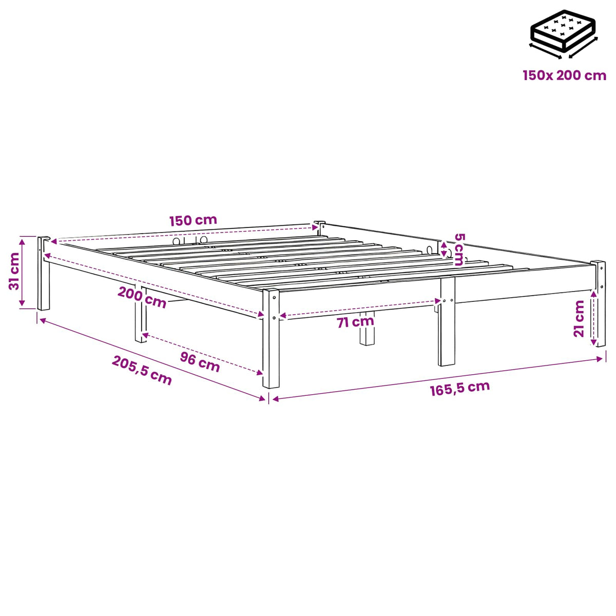 Giroletto in Legno Massello 150x200 cm King Size