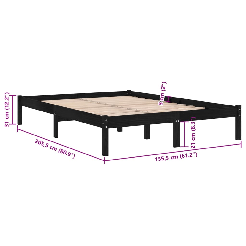 Giroletto Nero in Legno Massello 150x200 cm King Size | homemem39