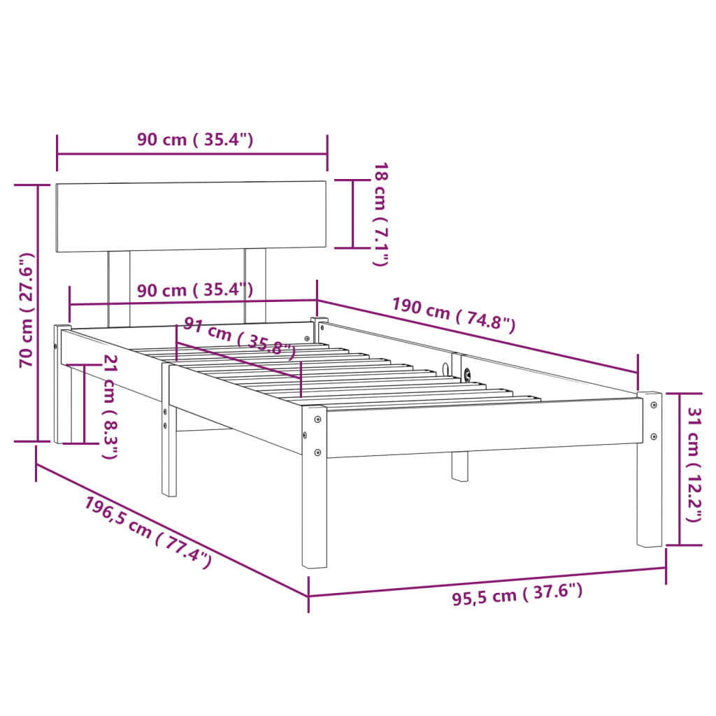 Giroletto Bianco in Legno Massello di Pino 90x190 cm Single | homemem39
