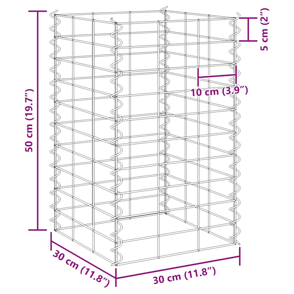 Fioriere Rialzate a Gabbione 3 pz 30x30x50 cm in Ferro