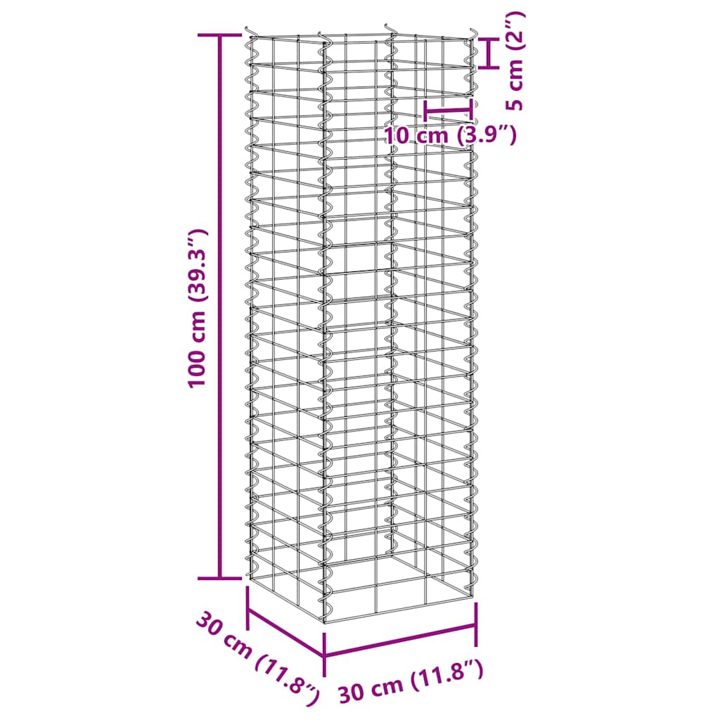 Fioriere Rialzate Gabbione 4 pz 30x30x50/100/150/200 cm Ferro | homemem39