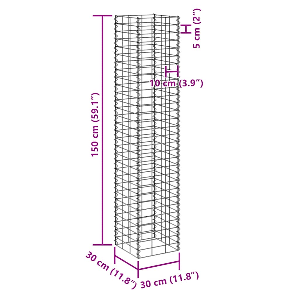 Fioriere Rialzate Gabbione 4 pz 30x30x50/100/150/200 cm Ferro | homemem39