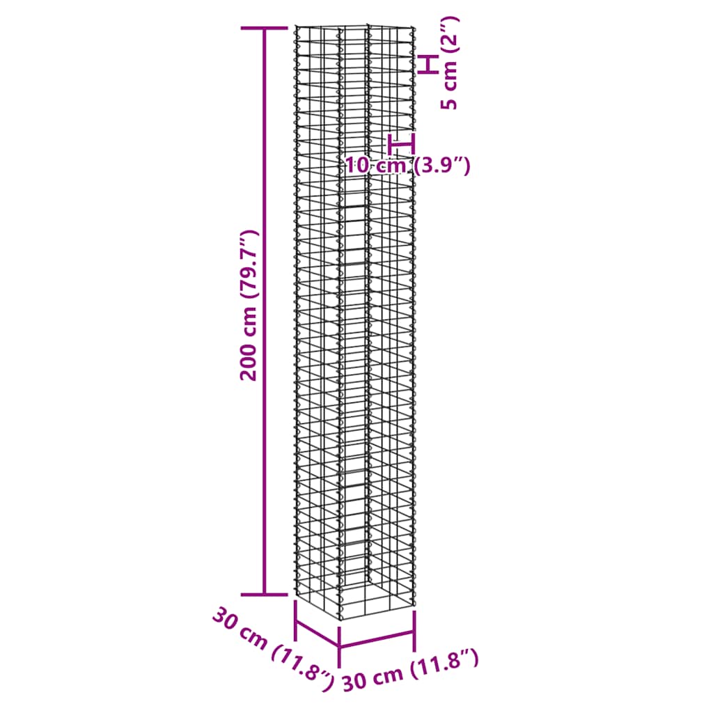 Fioriere Rialzate Gabbione 4 pz 30x30x50/100/150/200 cm Ferro | homemem39
