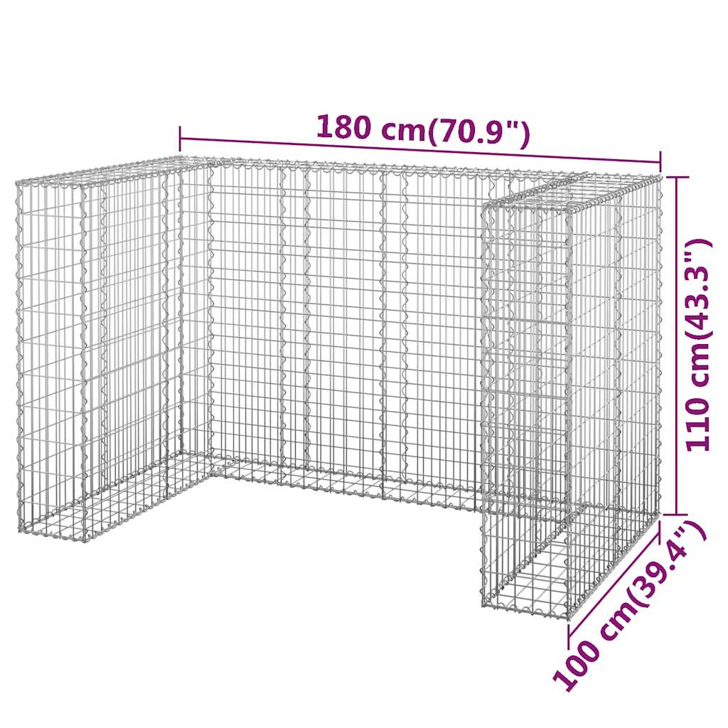 Gabbione per Bidoni in Acciaio Zincato 180x100x110 cm | homemem39