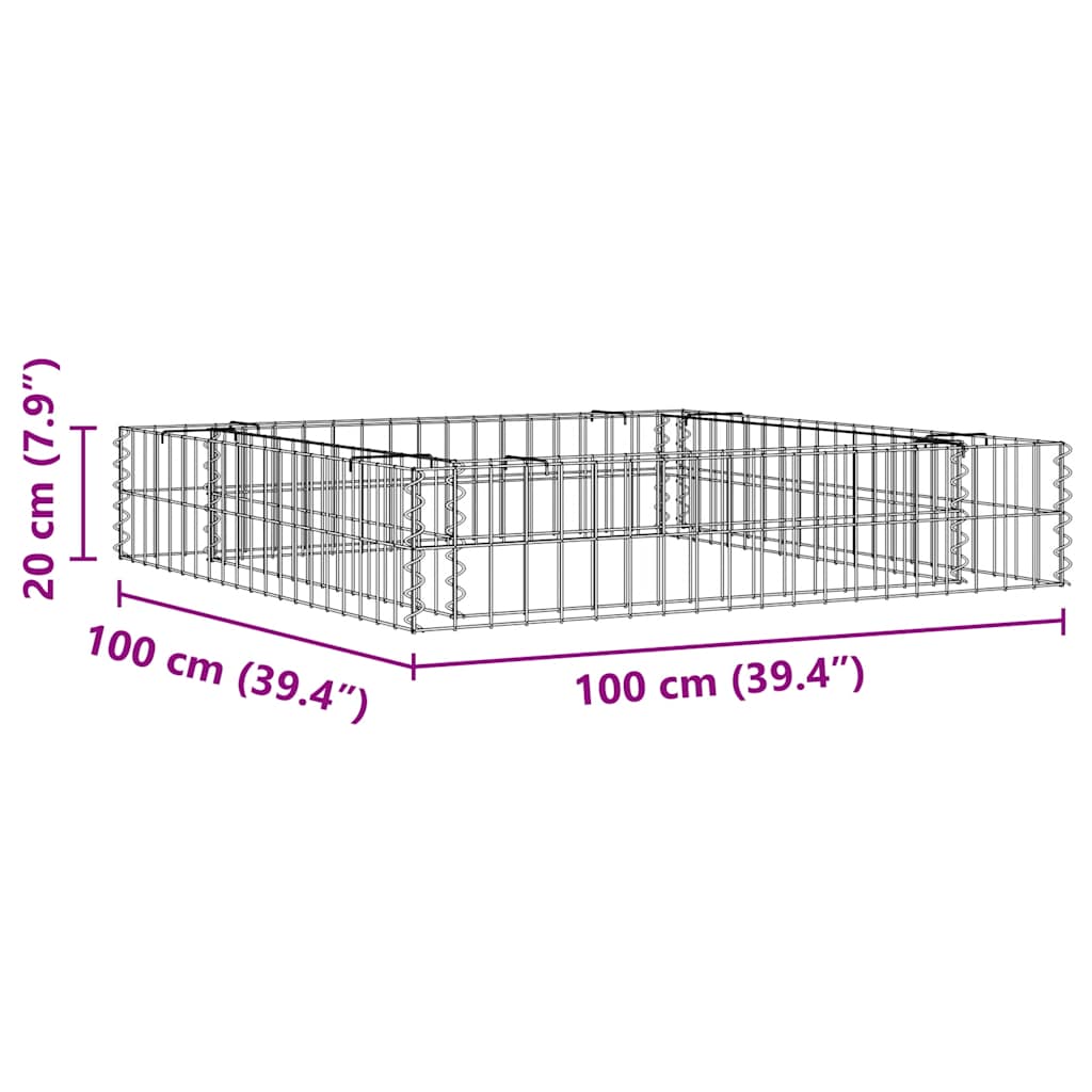 Gabbione Letto Rialzato in Acciaio Zincato 100x100x20 cm - homemem39