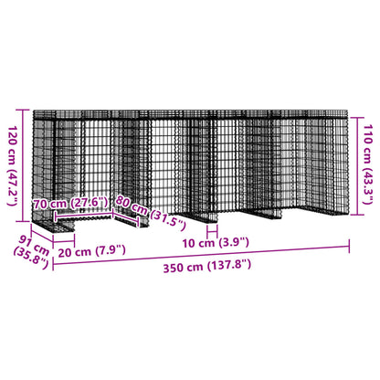 Parete Gabbioni Bidone Spazzatura 350x91x120 cm Ferro Zincato | homemem39
