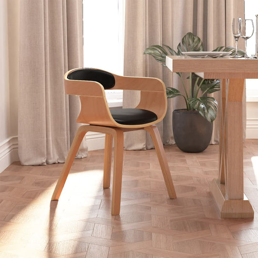 Sedia da Pranzo Nera in Legno Curvato e Similpelle | homemem39
