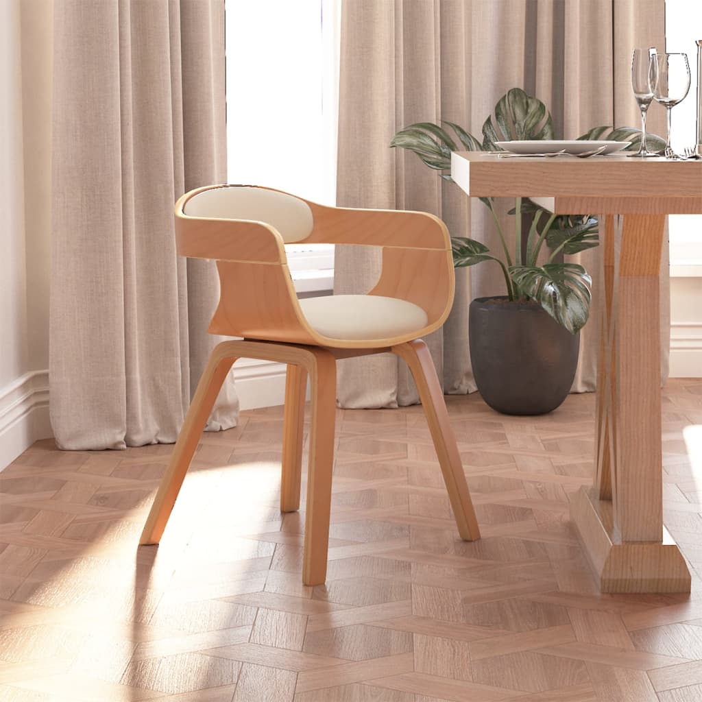 Sedia da Pranzo Crema in Legno Curvato e Similpelle