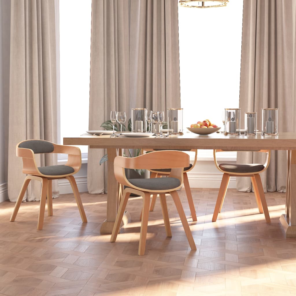 Sedie da Pranzo 4 pz Grigio Chiaro Legno Curvato e Tessuto