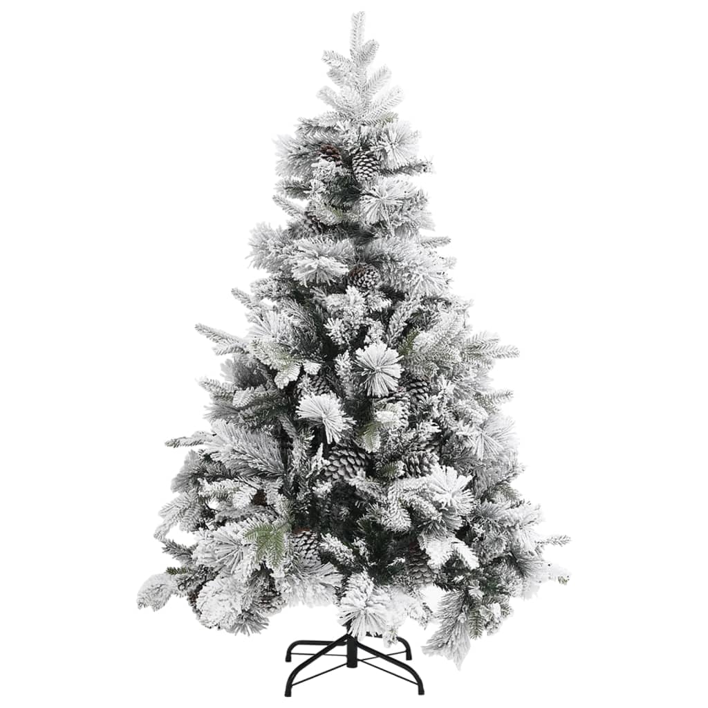 Albero di Natale con Neve Floccata e Pigne 150 cm in PVC e PE