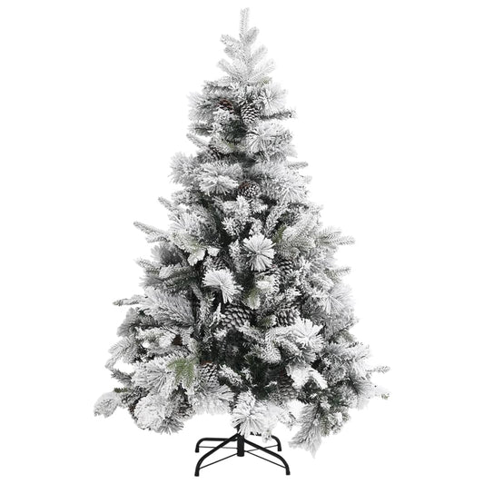 Albero di Natale con Neve Floccata e Pigne 150 cm in PVC e PE