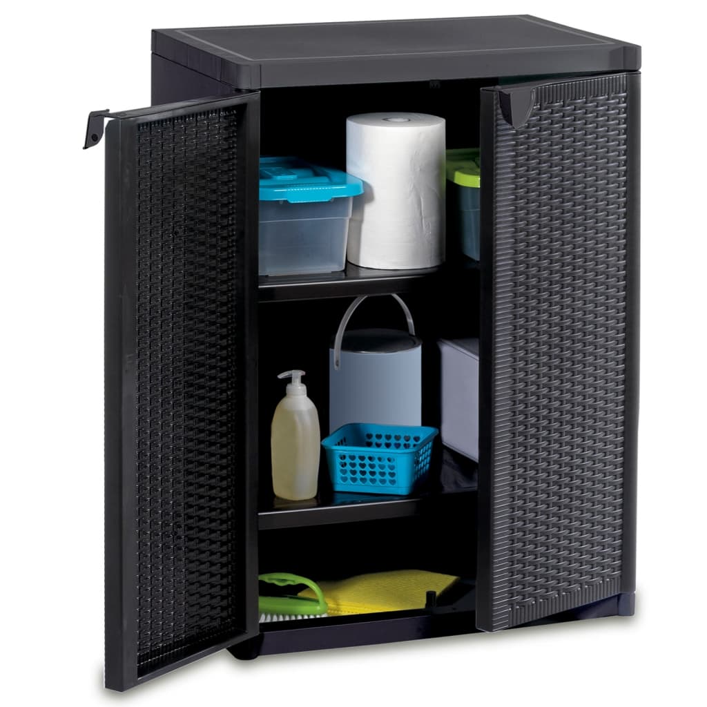 Black Garden Cabinet 65x45x88 cm in PP Rattan