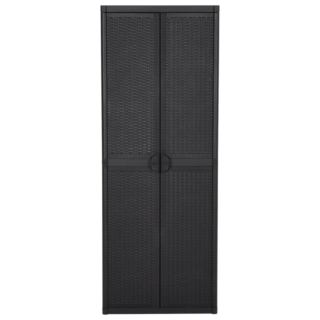 Armadio da Giardino Nero 65x45x172 cm in Rattan PP