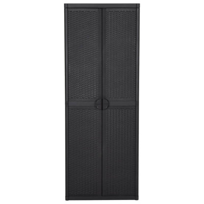 Armadio da Giardino Nero 65x45x172 cm in Rattan PP