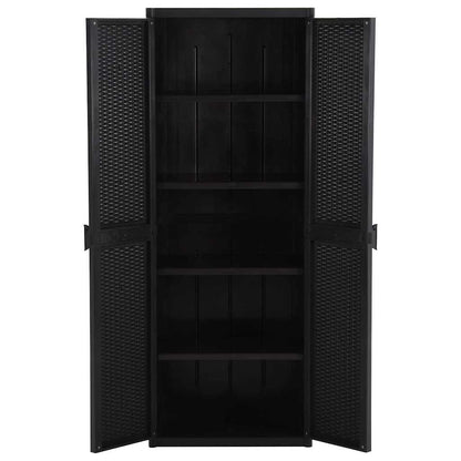 Armadio da Giardino Nero 65x45x172 cm in Rattan PP