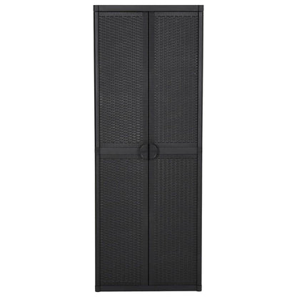 Armadio da Giardino Nero 65x45x172 cm in Rattan PP