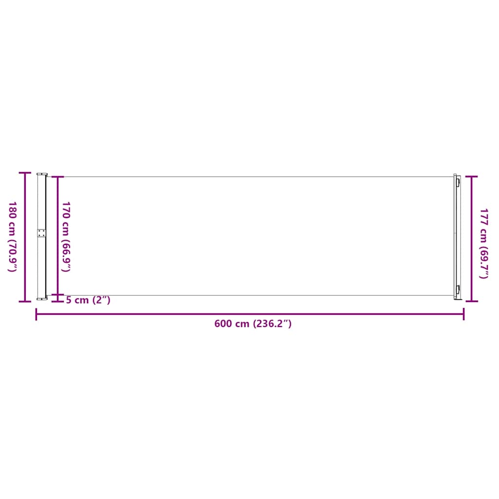 Tenda da Sole Laterale Retrattile per Patio 180x600 cm Marrone | homemem39